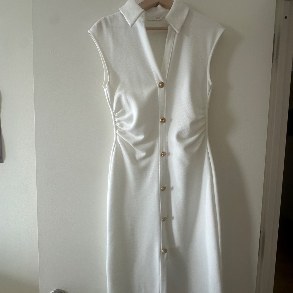 ZARA White Midi Button-Down Dress with Gold Buttons – Worn Once, Size M